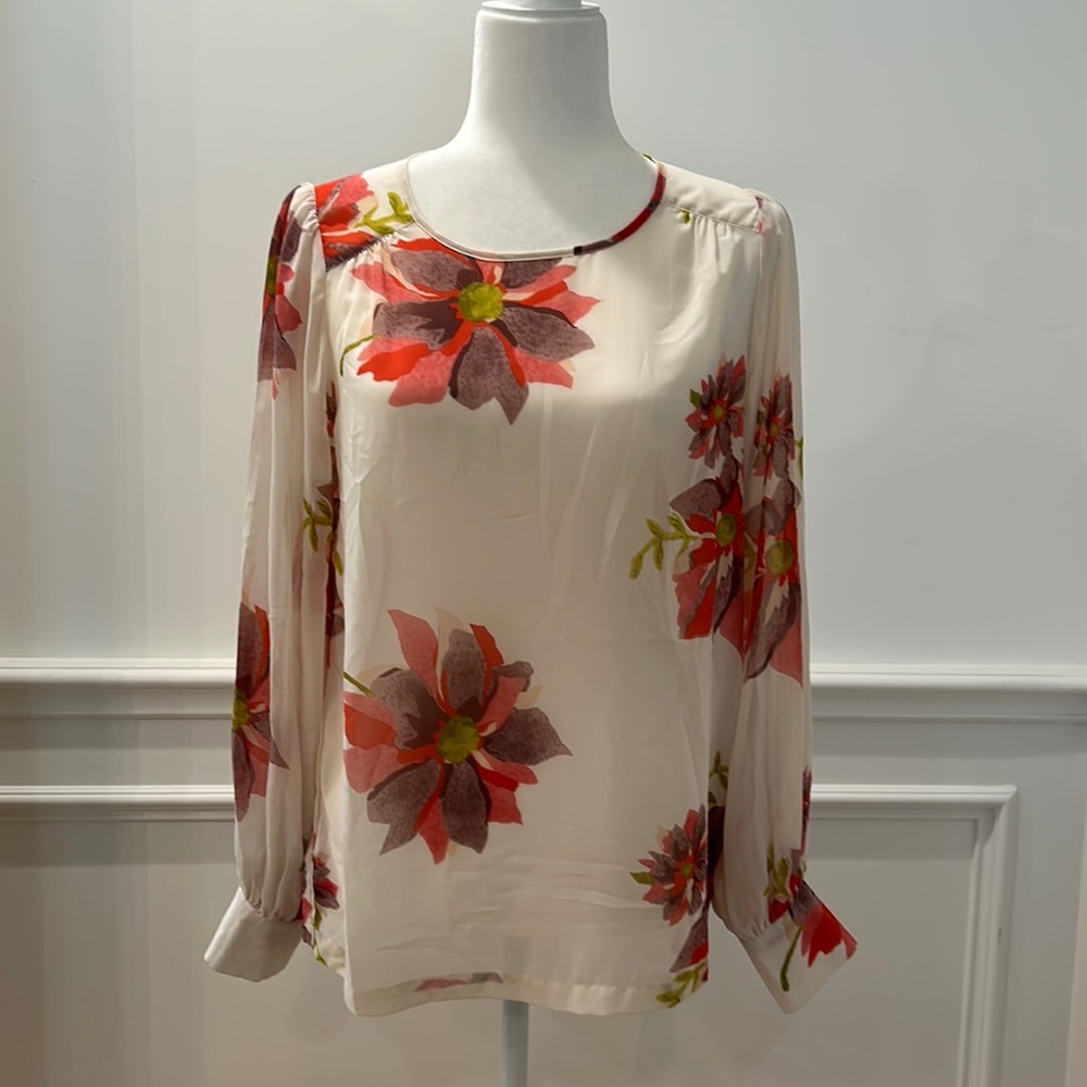 Top Shop Sheer blouse size USA 6 long sleeve with floral details - Picture 1 of 5